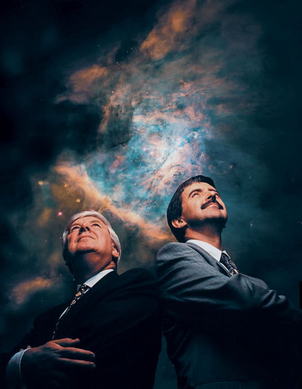 Image shows executives composited against a Hubble Space telescope image created for for Pfizer Pharmaceuticals by Raleigh Corporate Photographer Bruce Johnson
