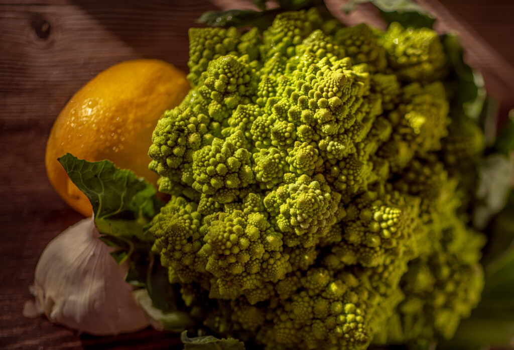 Food Photography shows Romanesco by Bruce Johnson Studios
